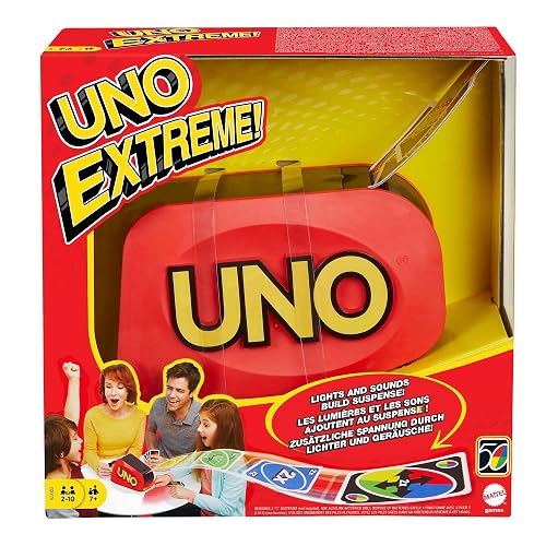 UNO Extreme Card Game Featuring Random-Action Launcher with Lights & Sounds & 112 Cards, Kid, Teen & Adult Game Night Gift Ages 7 Years & Older, GXY75