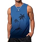 Gosuif Mens Graphic Tank Tops Sleeveless Muscle Shirts Beach Hawaiian Coconut Tree Patriotic Tank Tops