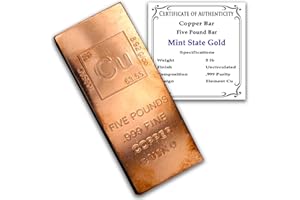 5 lb Copper Bar (Flat Style) .999 Pure Bullion with Periodic Table Element Design by Mint State Gold