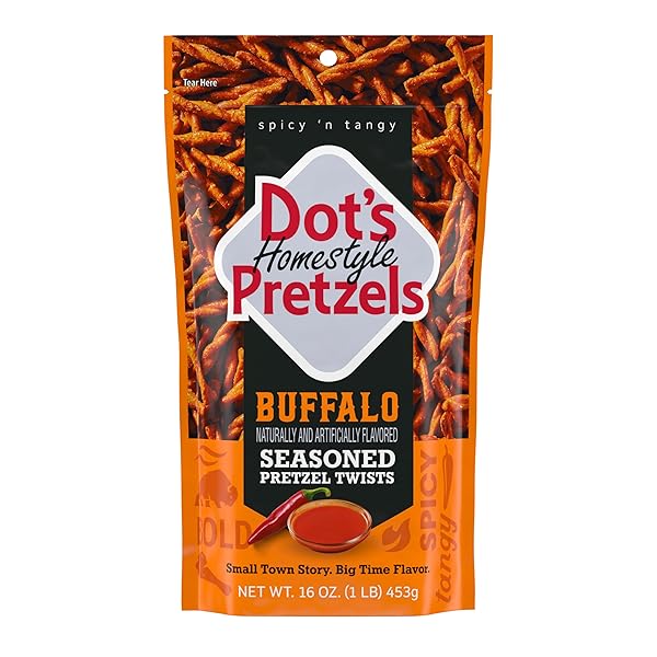DOT’S HOMESTYLE PRETZELS BUFFALO SEASONED PRETZEL TWIST SNACK,...