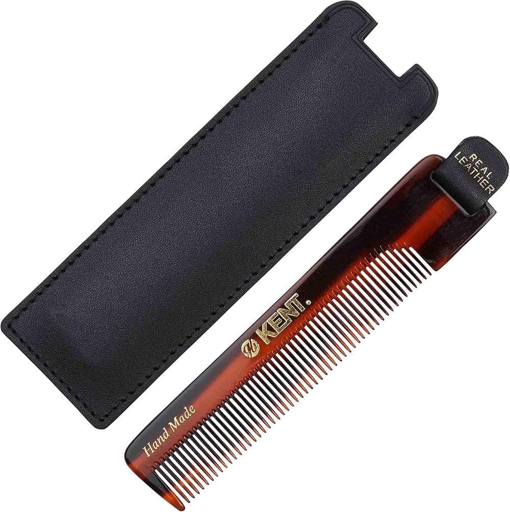 KENT Handmade Fine Tooth Pocket Comb 11.2cm Leather Tab Case Styling
