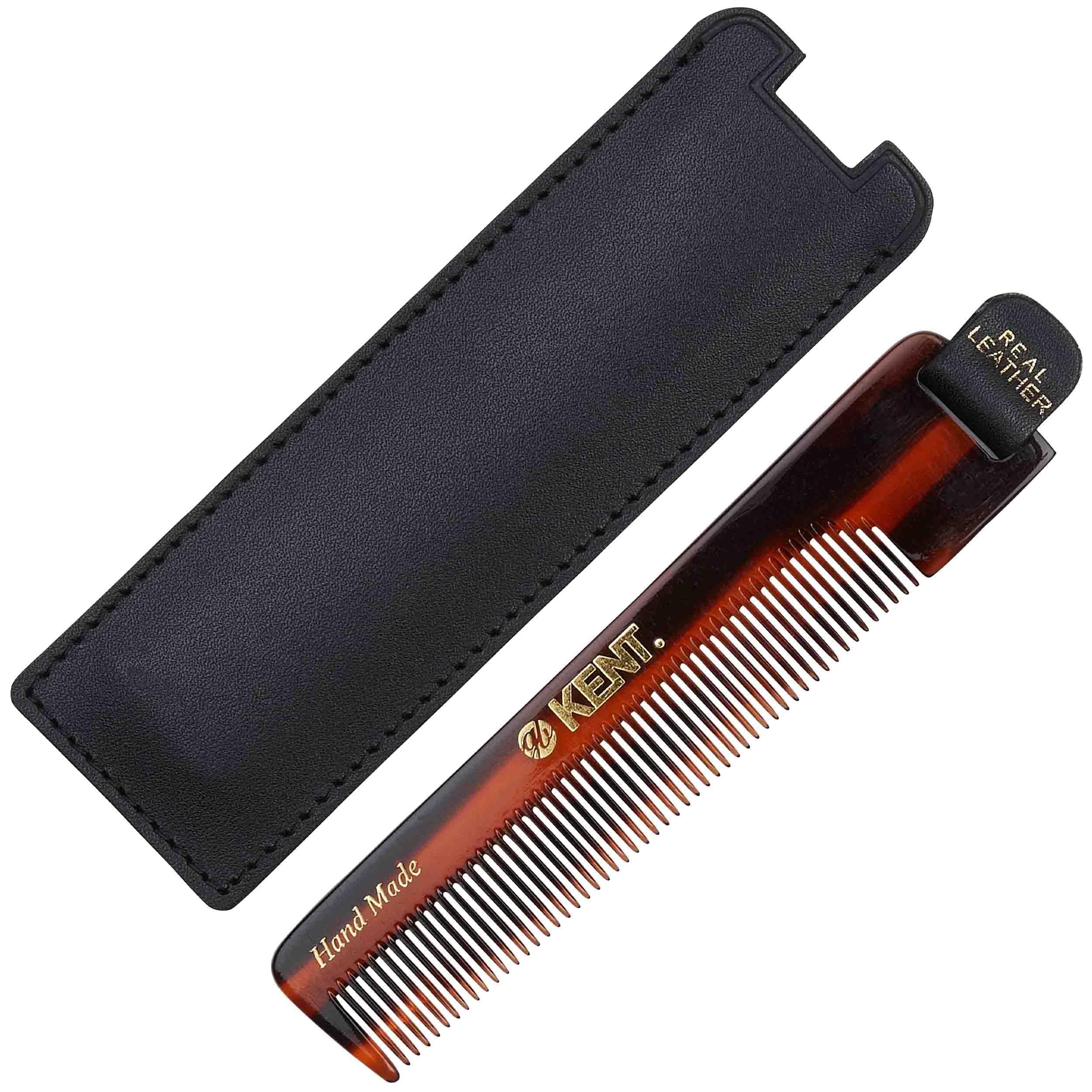 Kent Handmade Fine Toothed Comb with Leather Tab and Case