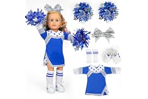 ARTST Cheer Uniform Doll Outfit-American 18 inch Doll Clothes & Accessories Set Including Clothing Pom Poms,Shoes,Socks and Hairbow,Sport Gifts for Girls Age 6+