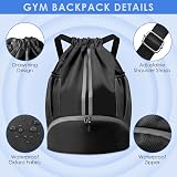 BROTOU Unisex Drawstring Backpack Waterproof Gym Bag Large Oxford PE Pack Black view 4
