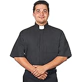 For His Service Men's Tab Collar Clergy Shirt Short Sleeves (15-15 1/2, Black)