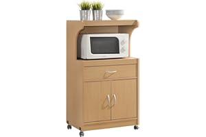 HODEDAH IMPORT Microwave Kitchen Cart, Beech.