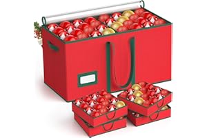VOMII Christmas Ornament Storage Box Store 128 Ornaments, Xmas Ornament Organizer Storage box with Dual Zipper Closure and Adjustable Dividers, Large Holiday Decorations Containers with 8 Individual Trays