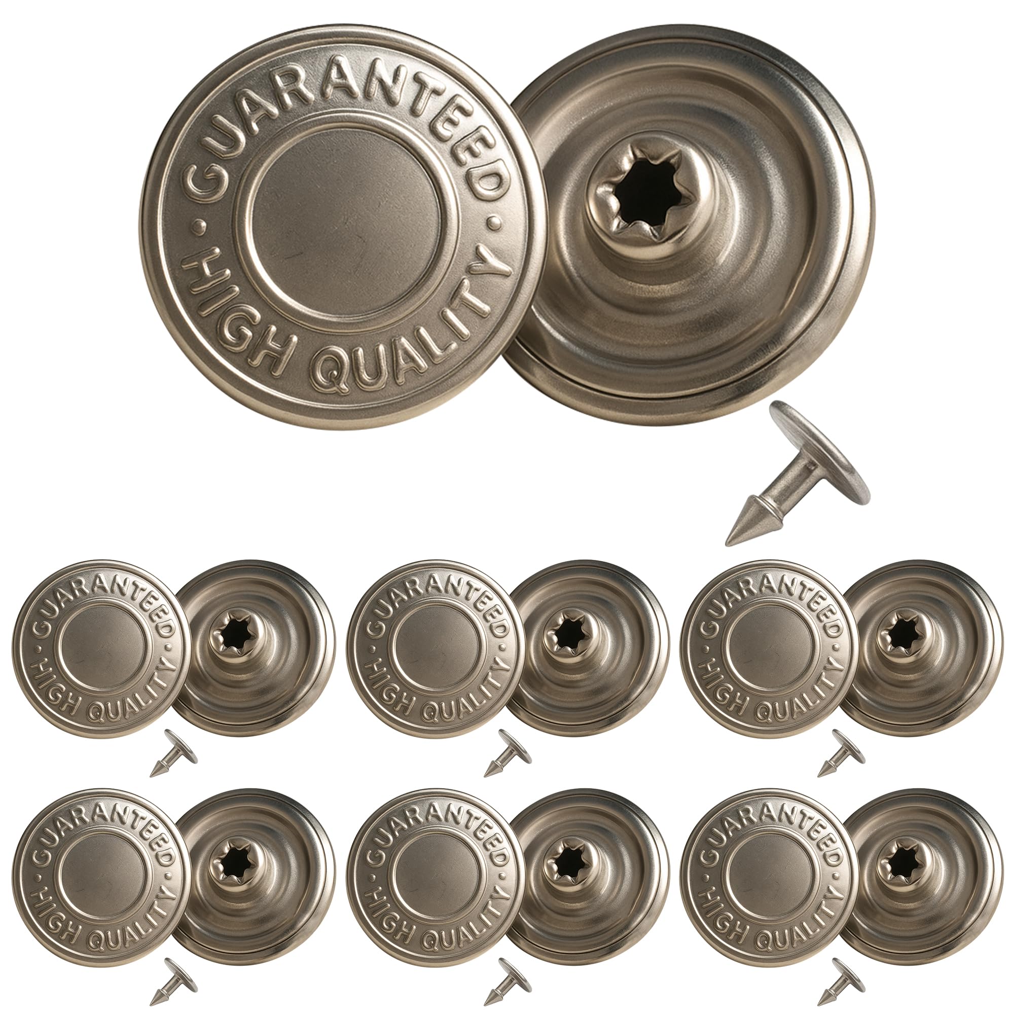 Trimming Shop 17mm Brass Replacement Jeans Buttons Fastener with Back Pin Studs for Denim, Jackets, Clothing Repairing, DIY Projects, Silver, 10pcs