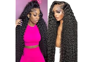 JTMMP 13x6 Deep Wave Lace Front Wigs Human Hair 200% Density 26 Inch Curly Human Hair Wig for Women Natural Black HD Transparent Lace Glueless Frontal Wigs Human Hair Pre Plucked