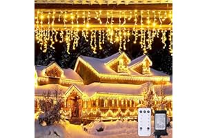 JMEXSUSS 38.8FT Icicle Lights for Outside, 400 LED Icicle Christmas Lights Outdoor Indoor Plug in, Warm White String Lights for Christmas House Patio Party Fireplace Holiday Decorations