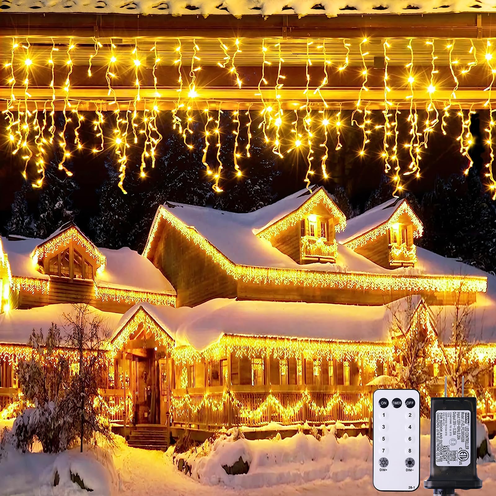 Photo 1 of JMEXSUSS Christmas Icicle Lights for Outside-800 LED Warm White Icicle Lights Outdoor Waterproof, Warm White Christmas String Light for House Wedding Party Christmas Decoration