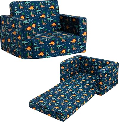 BEJOY 2 in 1 Sofa Bed Sherpa Convertible Kinder Sofa Navy Dinosaurs
