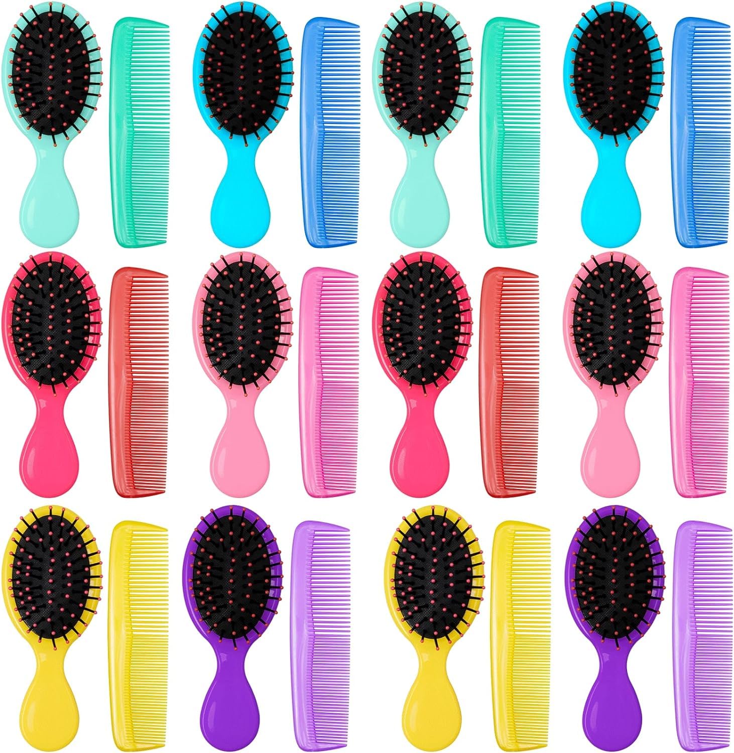 24 Pack Mini Wet Hair Brush, Detangling Hair Combs Set, 12 Travel Mini Brush for Hair, 12 Fine Wide Hair Combs Wet Dry Hair for Girls Women Boys Men Kids (Stylish Colors)