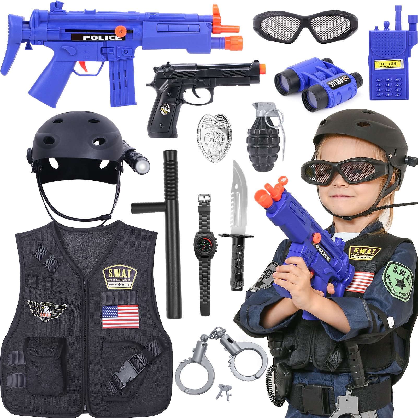 9Pcs Police Toys, Police Costume Accessories For Kids, Cop Costume Accessories, Toy Handcuffs, Police Hat, Police Officer Costumes Gear For Kids, Birthday Gift For Kids Boys Girls - View #3