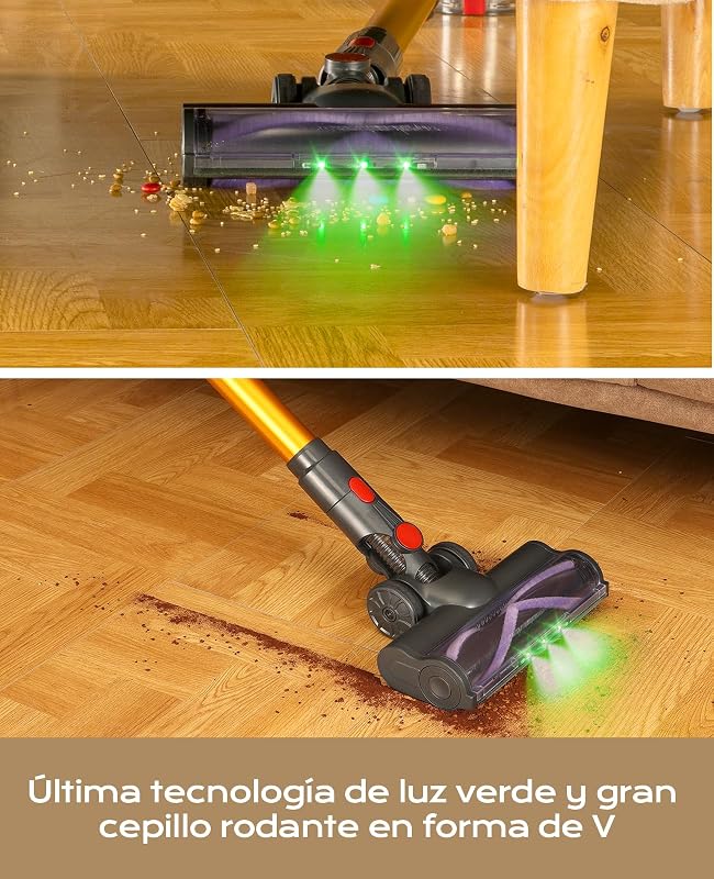 Aspirador sem fio vactechpro v15, aspirador portátil 35kpa, 6 em 1 sem fio com 35 minutos de autonomia e bateria removível, aspirador de vassoura ideal para pêlos de animais de estimação/carpete/piso duro e ouro