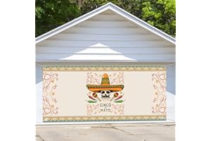 COVEIMES Happy Cinco de Mayo Garage Door Decoration Banner, Mexican Fiesta Theme Food Cactus Backdrop Garage Door Decoration Mural Wallpaper Festival Party Interior Outdoor Banner Props, Mexican May 5th