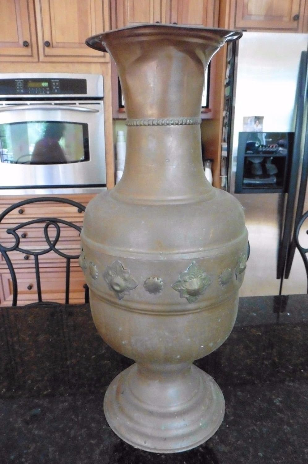 Large Vintage Copper Vase 19 Tall Flower Pot Brass Escutcheons