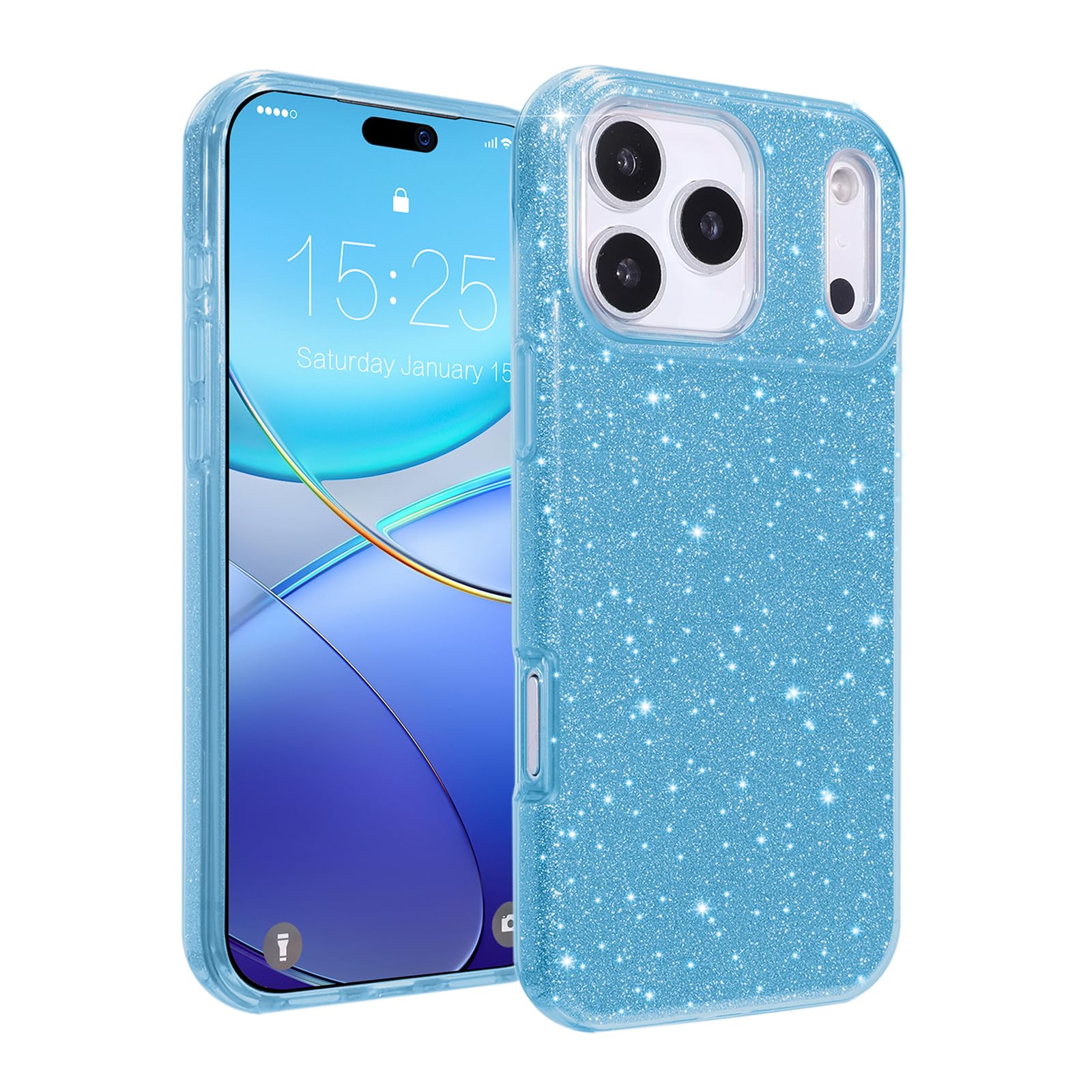 MATEPROX Compatible with iPhone 17 Pro Max Case 6.9'' [2025], Glitter Bling Trendy Sparkle Protective 3-Layer Shockproof Anti-Scratch Cover for Girls Women -Blue