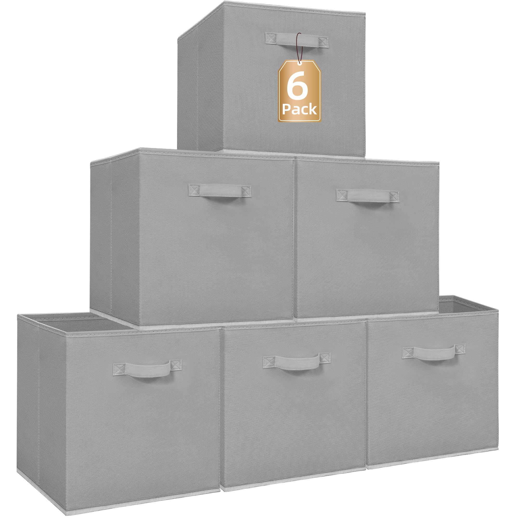STORAGE MANIAC Storage Cubes, 13 Inch Collapsible Storage Bins with Handles, 6 Pack Fabric Foldable Bins for Organization, Durable Storage Bins for Closet, Shelves, Offices, Toys, 6-Pack Grey Image