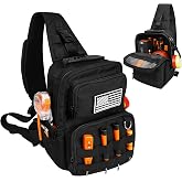 Small Tool Bag, Shoulder Tool Bag Organizer for Electricians, Small Tactical Sling Bag for Men, Heavy Duty Compact Tool Chest Bag with Multi-Pocket Organization &amp; MOLLE System(Black 12 Inch)