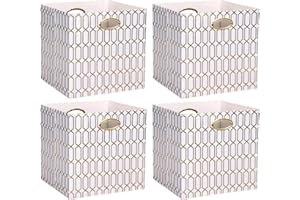 ArcaGuru 11x11 Cube Storage Bins, Collapsible Storage Bins Fabric Storage Cubes Organizer Baskets Box Drawers for Shelves, Closet, Wardrobe, Bookshelf, Cabinet, 4 Pack, White/Shiny Gold