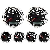 MOTOR METER RACING 85mm 3-3/8" W PRO Series 6 Gauge Set Black Dial | White LED, GPS Speedometer, Tachometer, 52mm, 2-1/16", Volt, Fuel Level, Water Temperature, Oil Pressure, Car, Boat, Truck