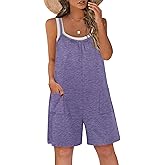 Vigorics Casual Rompers for Women Summer 2025 Sleeveless Adjustable Strap Shorts Jumpsuits Stretchy Romper with Pockets