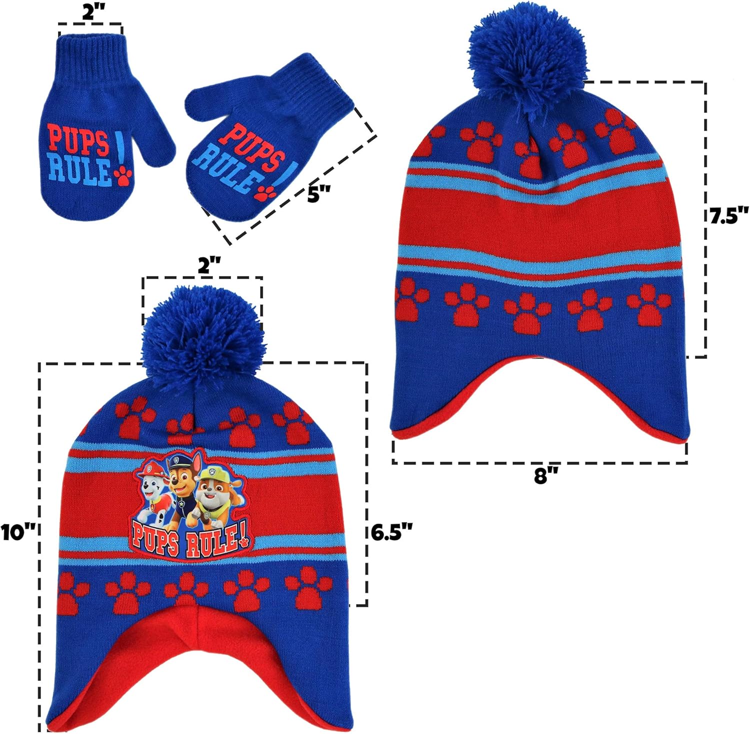 Nickelodeon Boys Winter Hat Set, Paw Patrol's Marshall, Chase and Rubble Toddler Beanie and Mittens for Kids Age 2-4: Clothing
