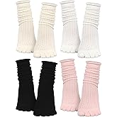 Fourluoo 4 Pairs Womens Mesh Toe Socks Cotton Five Toes Crew Socks Breathable Toe Separated Socks for Women Girls