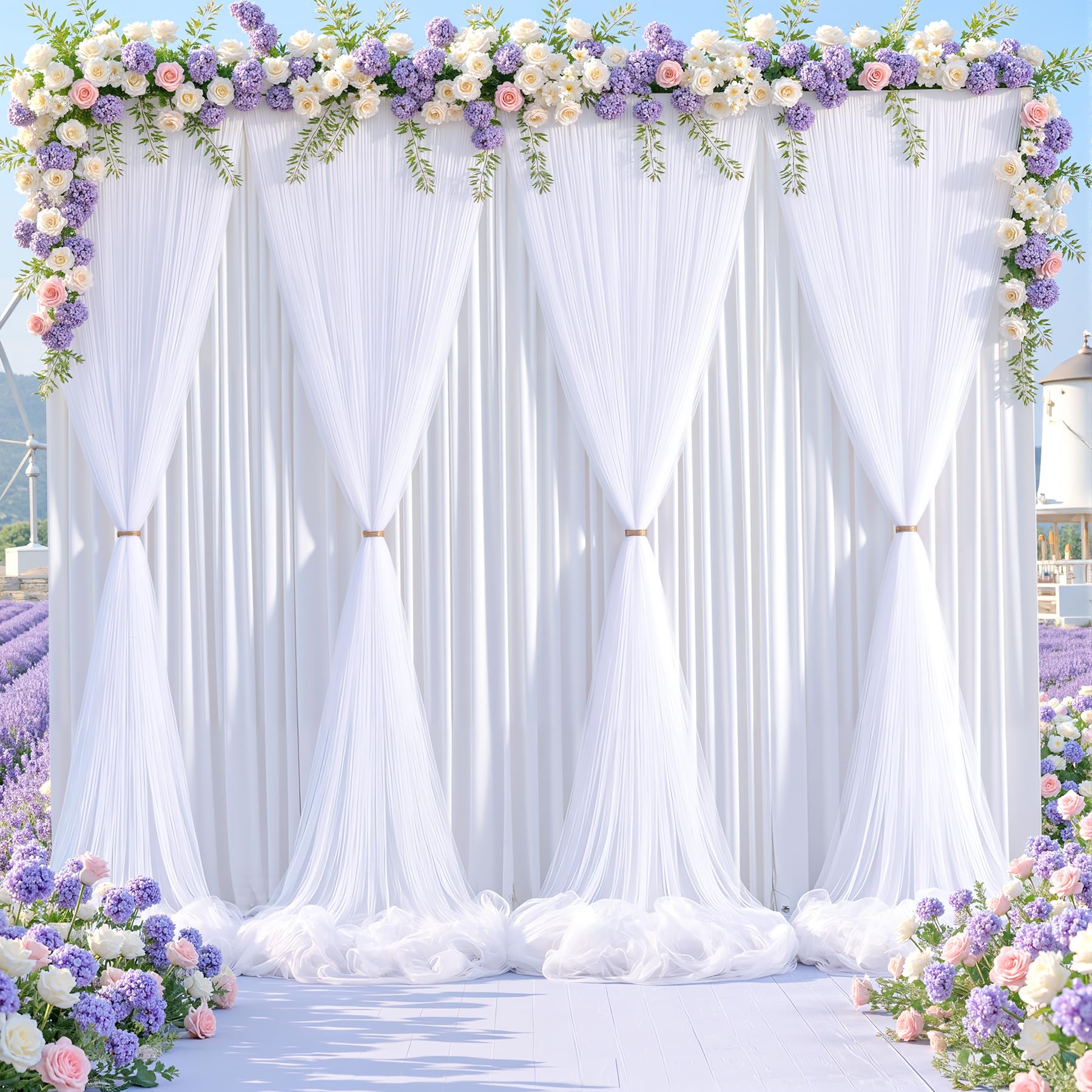 Photo 1 of White Tulle Backdrop Curtain for Wedding Parties,10ft x 10ft Wrinkle Free Curtain Backdrop,2 Layer Drapes for Backdrop,Polyester Wedding Back Drop for Bridal Shower Birthday Baby Shower Photography