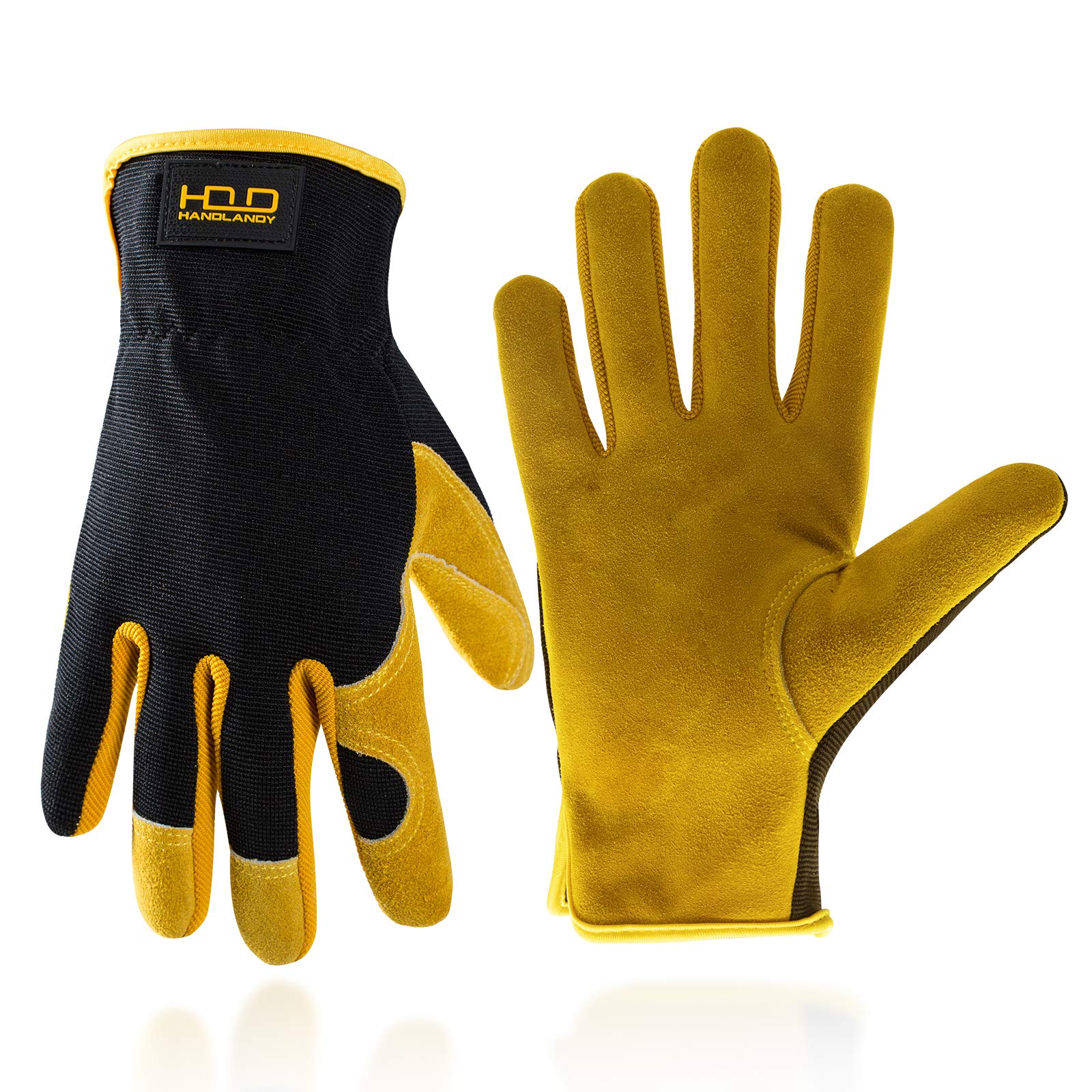 HLDD HANDLANDY General Utility Work Gloves, Men Women Leather Gardening Gloves, Cowhide Palm Mechanic Driver Construction Rigger Glove