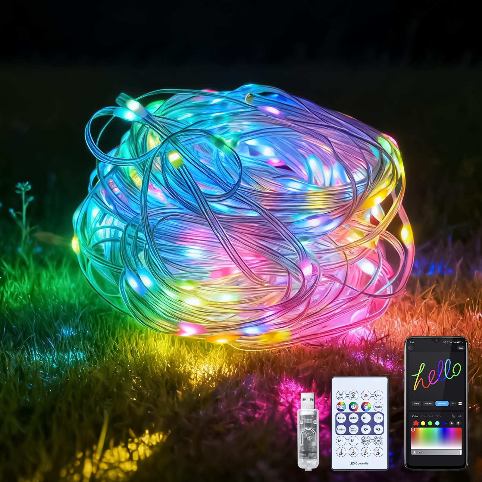 Photo 1 of 66FT 200 LED Christmas Lights Outdoor, Christmas Lights Waterproof Smart Fairy String Lights Color Changing with APP Control, Outdoor Green Fairy Lights for Holiday, Party, Christmas Tree Decoration