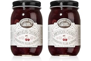 Brownwood Farms Michigan Cherry Filling - 2/18 oz Best Premium Pie Fillings Toppings - Made in USA Gluten-free - W/ Great Lakes cherry - Chefs Baking Topping - Yogurt - Pancake - Ice cream (BFCF2P)