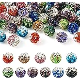Spritewelry 40Pcs Rhinestone Clay Beads for Jewelry Making 10mm Colorful Sparkly Disco Ball Beads Rhinestone Bling Crystal Beads Shiny Round Chunky Beads for DIY Crafts Earrings Bracelet