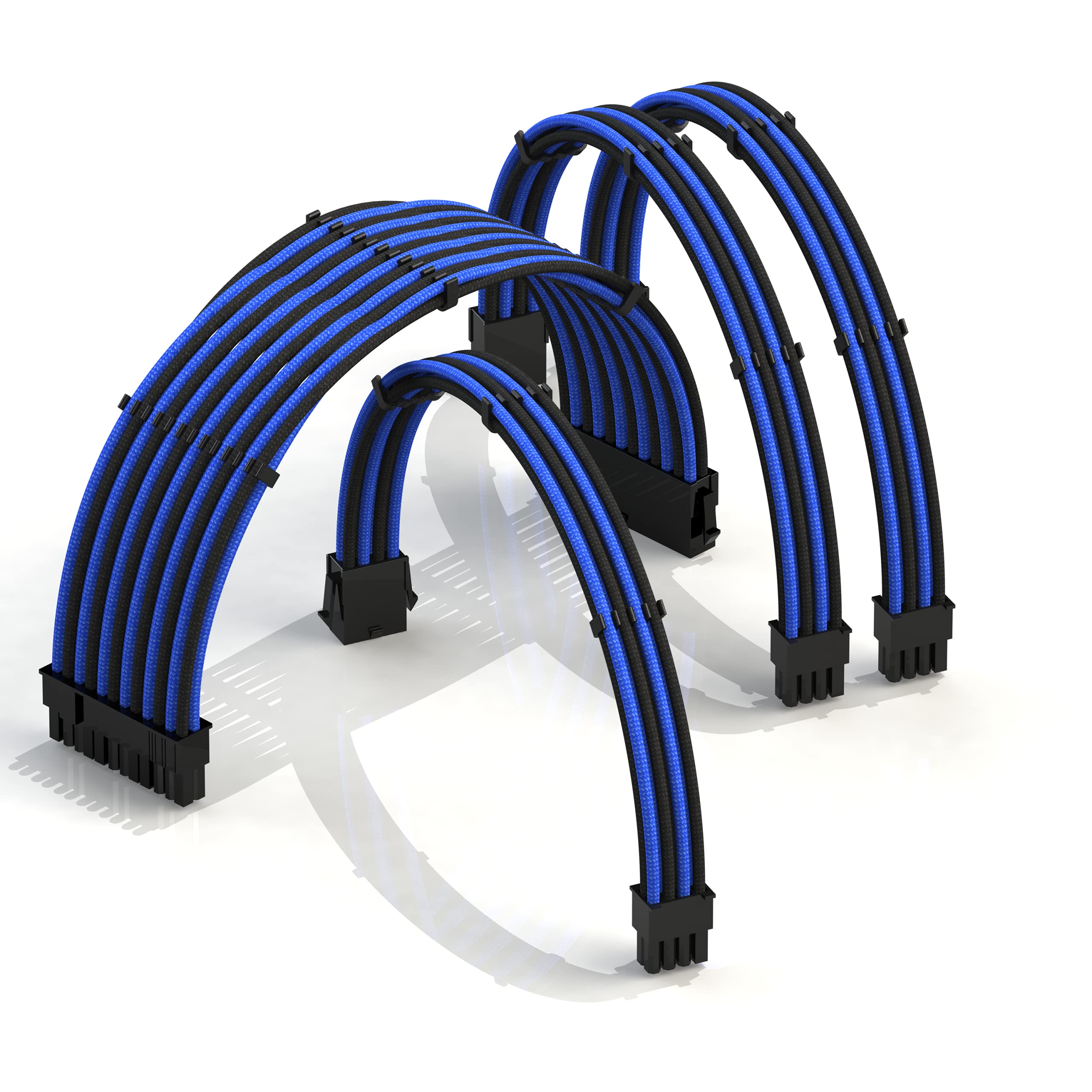 LINKUP - AVA 30cm PSU Cable Extension Sleeved Custom Mod GPU PC Braided w/Comb Kit | 1 x 24 P (20+4) | 1 x 8 P (4+4) CPU | 2 x 8 P (6+2) GPU set | 300mm - BlueBlack