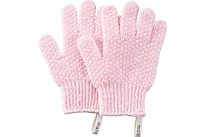 MainBasics Deep Exfoliating Bath Gloves - Heavy-Textured Nylon Shower Scrub for Dead Skin Removal - Machine Washable (1 Pair, Soft Pink)