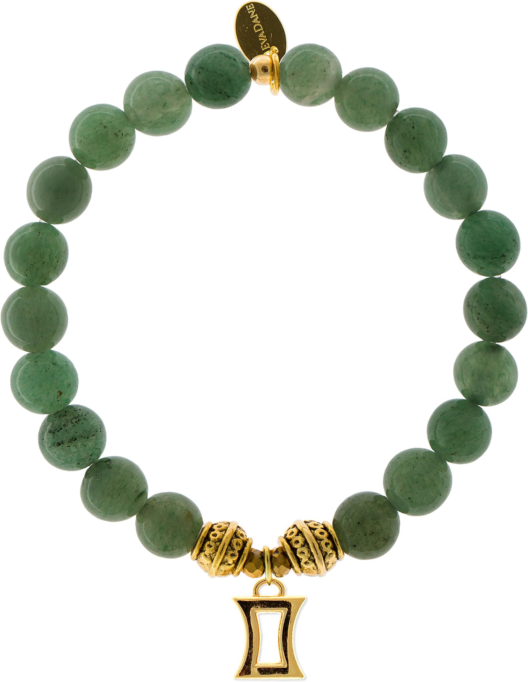 EvaDane Natural Green Aventurine Gemstone Tibetan Bead Gemini Charm Stretch Bracelet