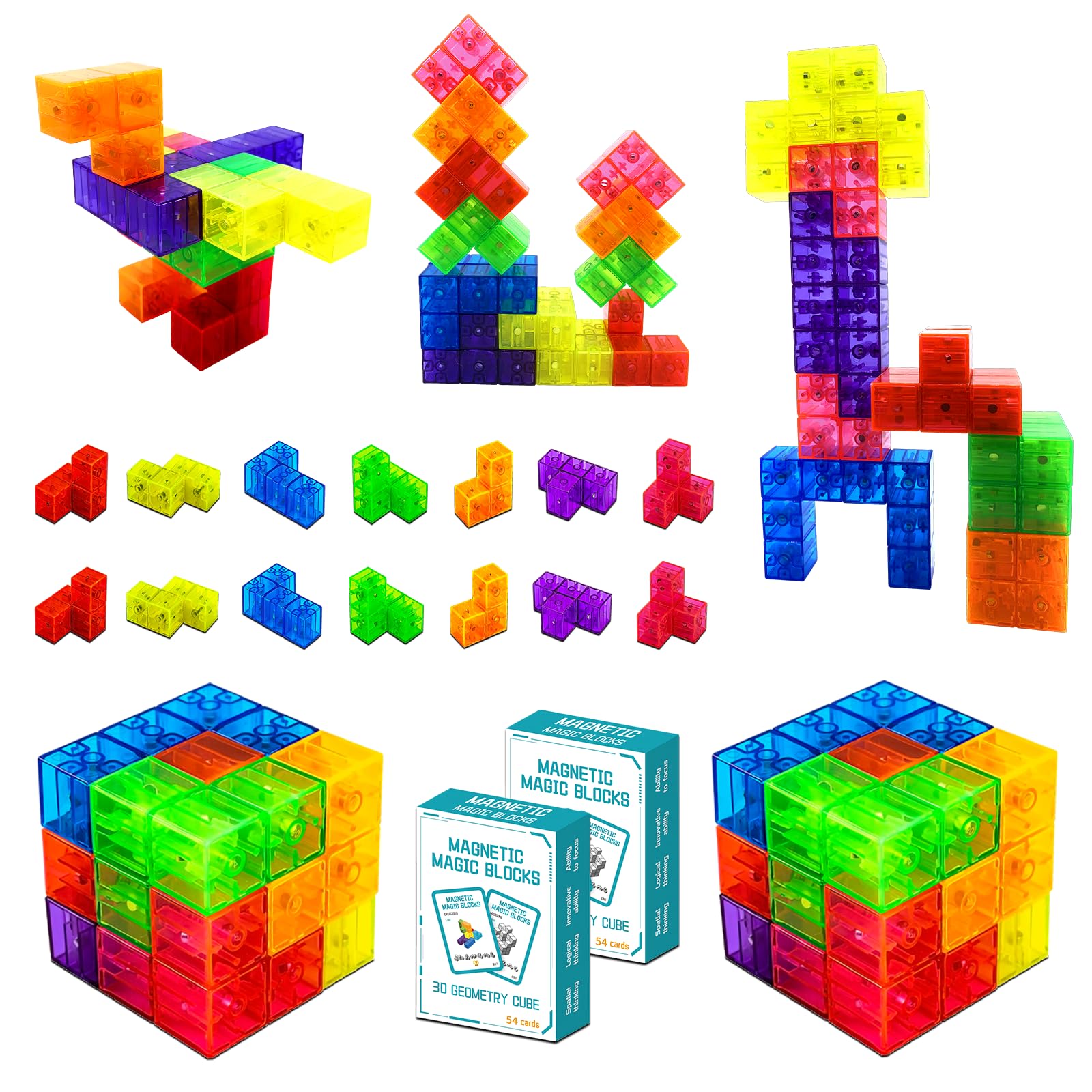 OUXIA Magnetic Building Blocks Magic Magnetic 3D Puzzle Cubes Set of Multi Shapes with Guide Cards, Parent-Child Interactive Children's Educational Toys (Size1)