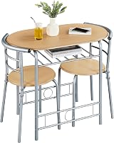 Yaheetech 3 Piece Dining Set Modern Round Table 2 Chairs with Wine Rack