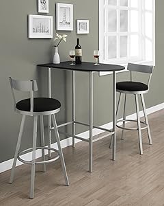 Monarch Specialties Space Saver Bar Table, 24-Inch by 36-Inch, Black/Silver Metal