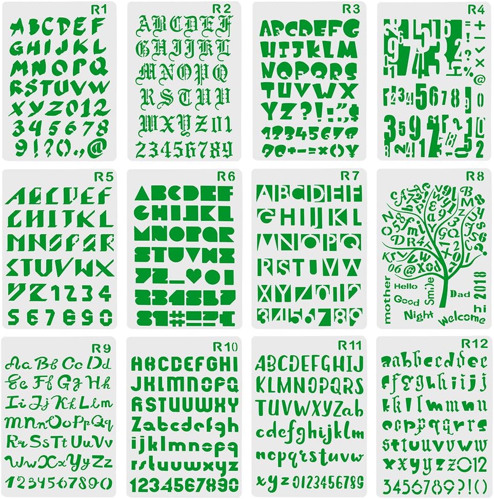 XDLink Pack of 12 Stencil Number and Letter Stencil Upper Case Alphabet