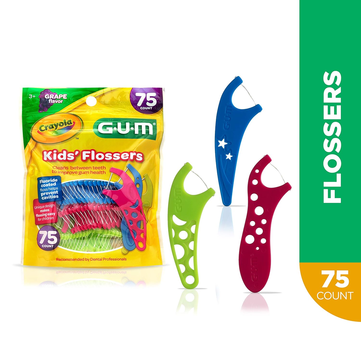 GUM Crayola Kids' Flossers, Grape, Fluoride Coated, Ages 3+, 75 Count: Beauty