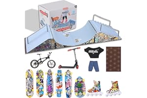 BCY HOHIPI Finger Skateboard Ramp Set,Fingerboard Skate Park Kit with Fingerboard Rail,Finger Scooter,Finger Bike,Finger Clothes and 6 Fingerboards,Skateboard Toys Christmas Birthday Gift for Kids