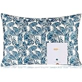 ZIMASILK 100% Pure Mulberry Silk Pillowcase for Hair and Skin Health,Both Sides 19 Momme Silk Floral Print,1pc (King 20''x36'',Blue Leaves)