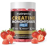 Nutravita NSF Certified Creatine Gummy - Creatine Monohydrate Gummies for Men & Women-5g of Creatine Monohydrate per Serving - Sugar Free,Vegan, Strawberry Flavor, 120 Count
