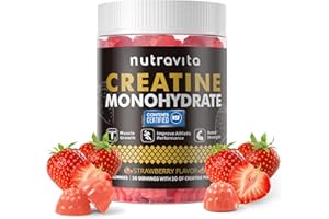 Nutravita Creatine Monohydrate Gummies for Men & Women-5g of Creatine Monohydrate per Serving - Sugar Free,Vegan, Strawberry Flavor, 120 Count
