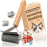 FelineFun Cat Brush for Dematting & Deshedding, 2 in 1 Undercoat Rake, Efficiently Remove Loose Hair & Matted Fur, Professional Shedding Comb for Indoor Cats & Long Haired Cats