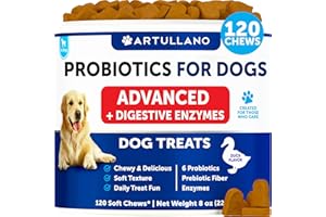 Probiotics for Dogs - 3 Billion CFU with Prebiotics & Digestive Enzymes - Daily Chews - Dog Probiotics Duck Flavor Bites - 12