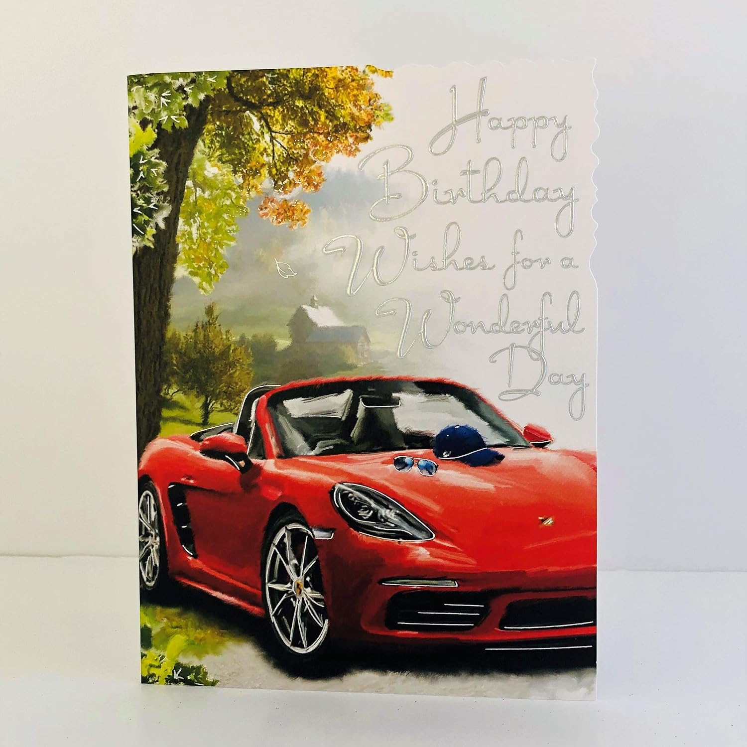 Jonny Javelin Male Happy Birthday Wishes for A Wonderful Day Card - Red Sports Car, 145mm x 194mm