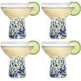 Stemless Margarita Glasses – Set of 4-6oz Luxury Hand Blown Confetti Margaritas, Martini, Cocktails, Water, Wine, Dessert & Champagne Glassware Cinco de Mayo, Hand Blown - Mexican Confetti Glass